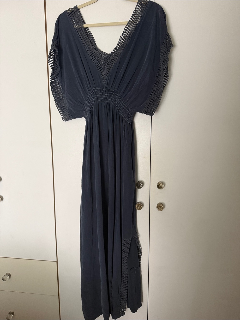 Monrow Women's Navy Crochet-Trim Maxi Dress